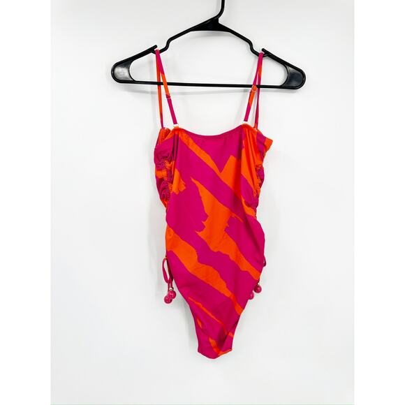 Sanctuary Pink Orange Bias Stripe Bandeau One Piece Swimsuit Size Small NWT - Picture 3 of 6